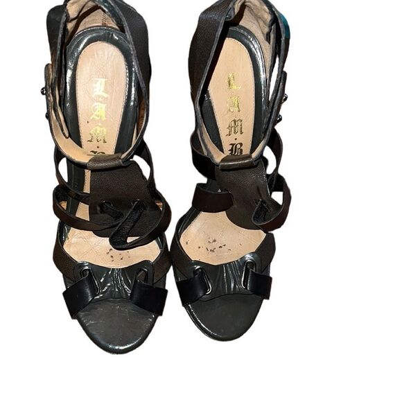 L. A. M. B Brown, Black and Green Heel Sandals Size 8 M - Picture 1 of 5